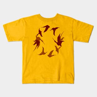 Swallows In Flight Stylized Silhouette Art Red Orange Kids T-Shirt